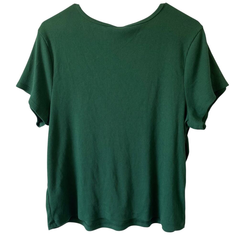 NEW WILD FABLE Ribbed Short Sleeve T Shirt Green Size XXL Fitted Stretch Basic - Picture 2 of 4